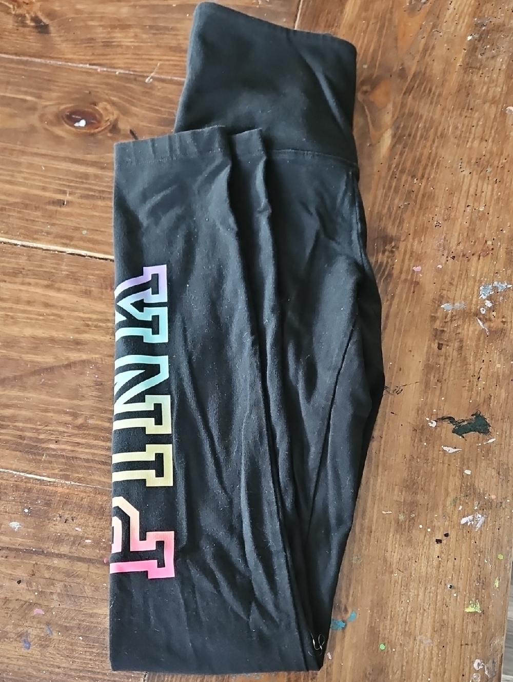 PINK Victoria's Secret Black Leggings with Rainbow Logo